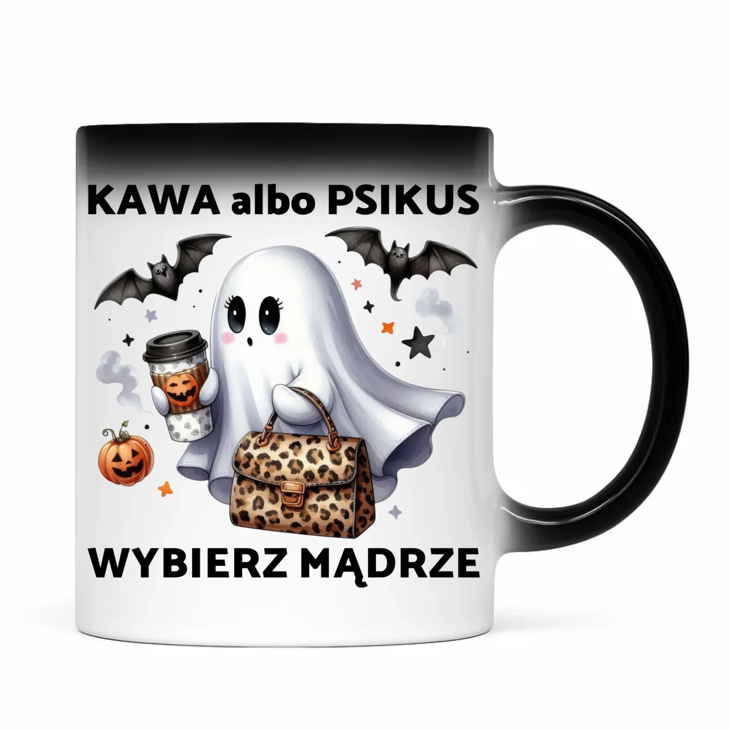 Kubek magiczny halloweenowy - Duch - Kawa albo psikus HL07 - StoryCups.pl