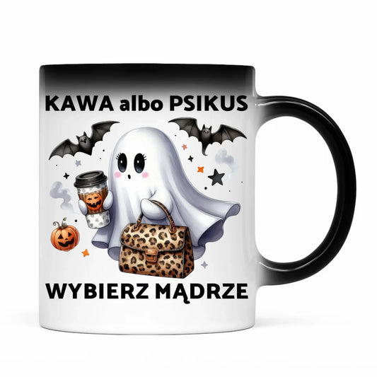 Kubek magiczny halloweenowy - Duch - Kawa albo psikus HL07 - StoryCups.pl