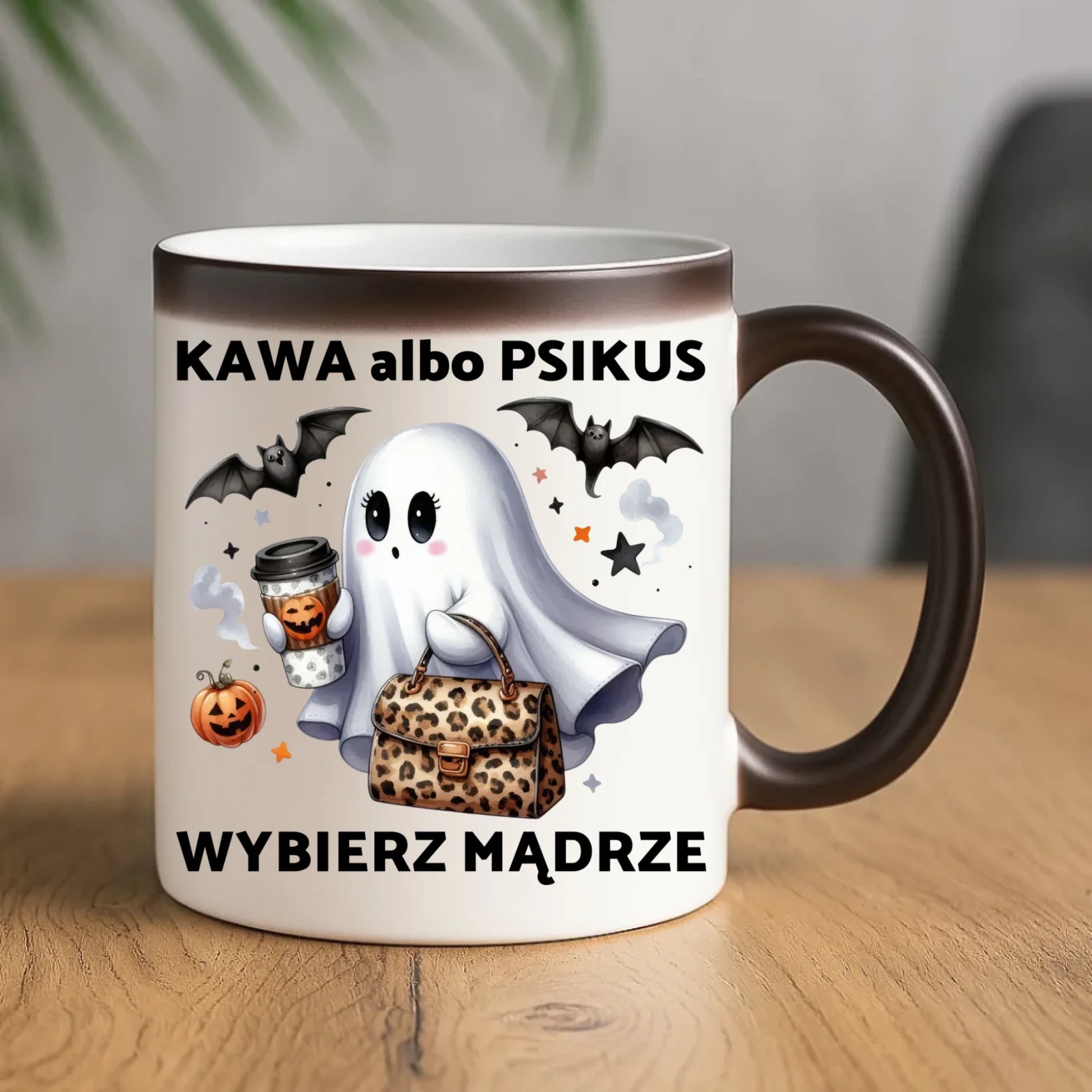Kubek magiczny halloweenowy - Duch - Kawa albo psikus HL07 - StoryCups.pl
