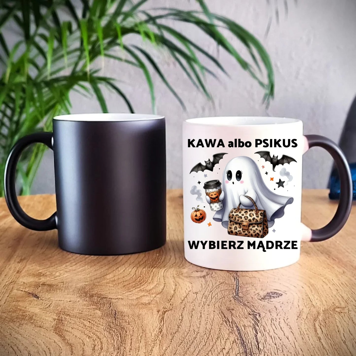 Kubek magiczny halloweenowy - Duch - Kawa albo psikus HL07 - StoryCups.pl