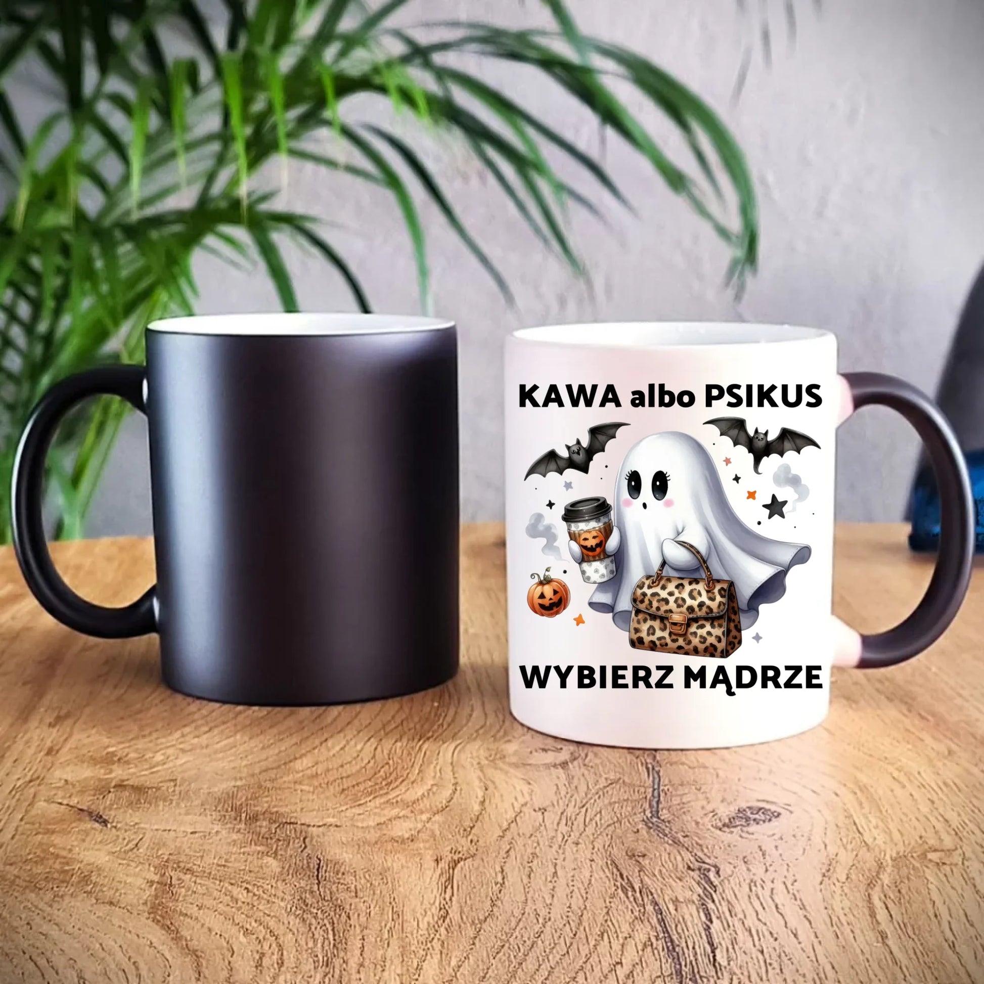 Kubek magiczny halloweenowy - Duch - Kawa albo psikus HL07 - StoryCups.pl