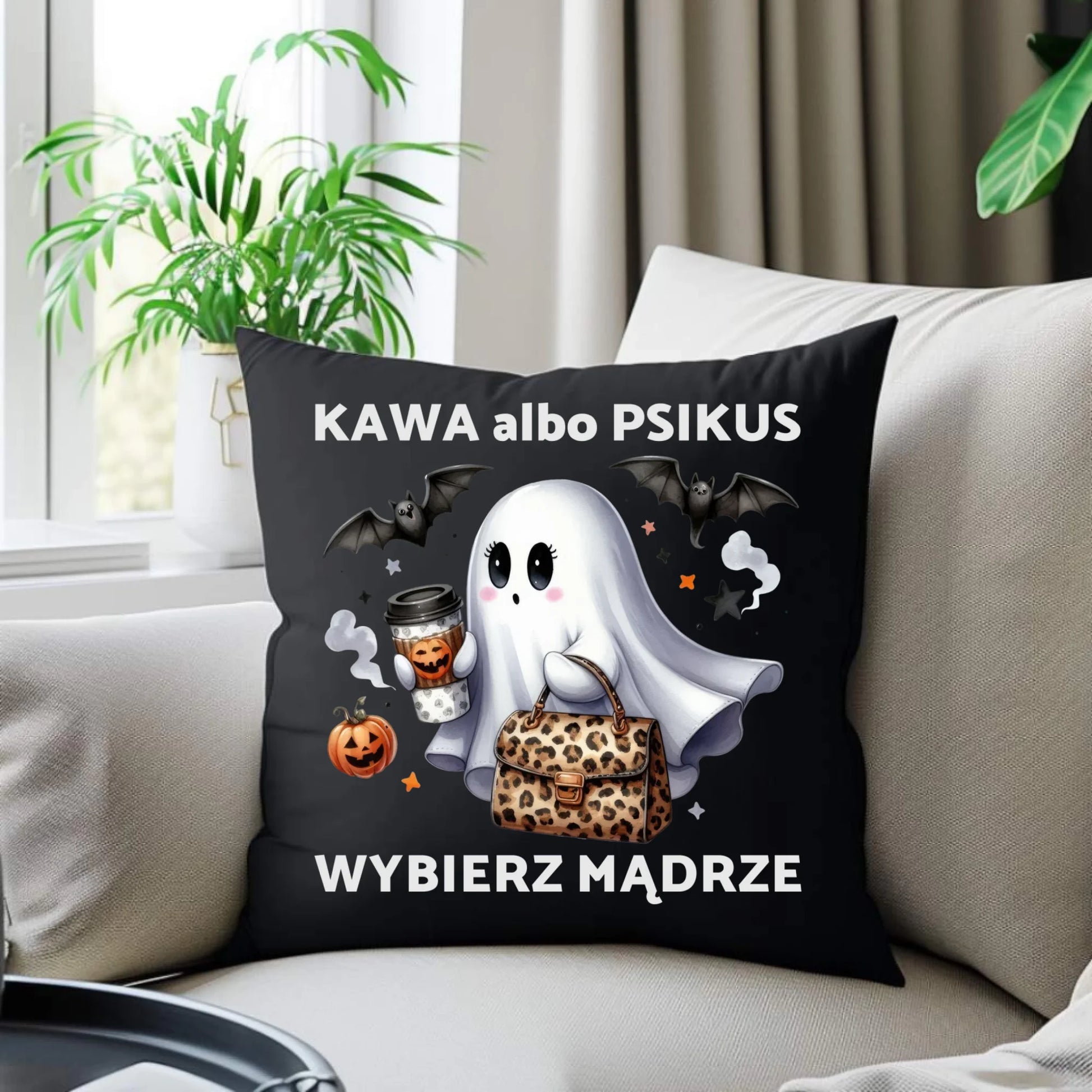 Poduszka dekoracyjna halloweenowa - Duch - Kawa albo psikus HL07 - StoryCups.pl