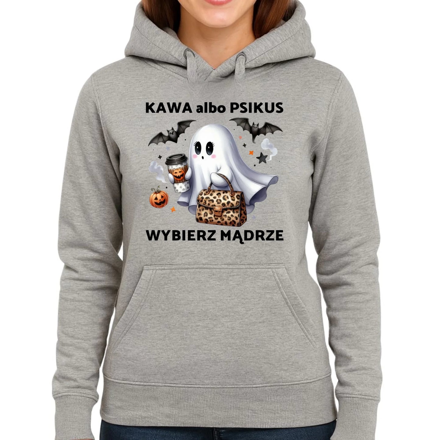 Bluza damska z kapturem halloweenowa - Duch - Kawa albo psikus HL07 - StoryCups.pl