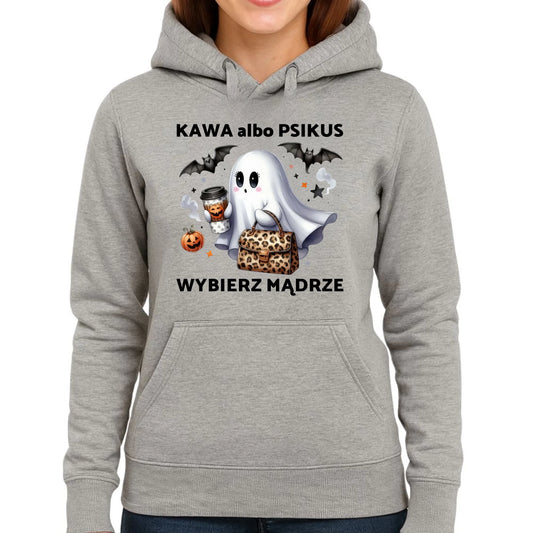 Bluza damska z kapturem halloweenowa - Duch - Kawa albo psikus HL07 - StoryCups.pl