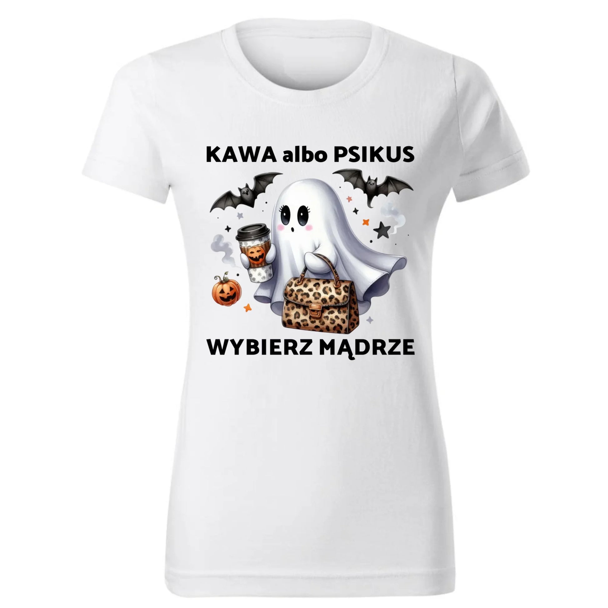 Koszulka damska halloweenowa - Duch - Kawa albo psikus HL07 - StoryCups.pl