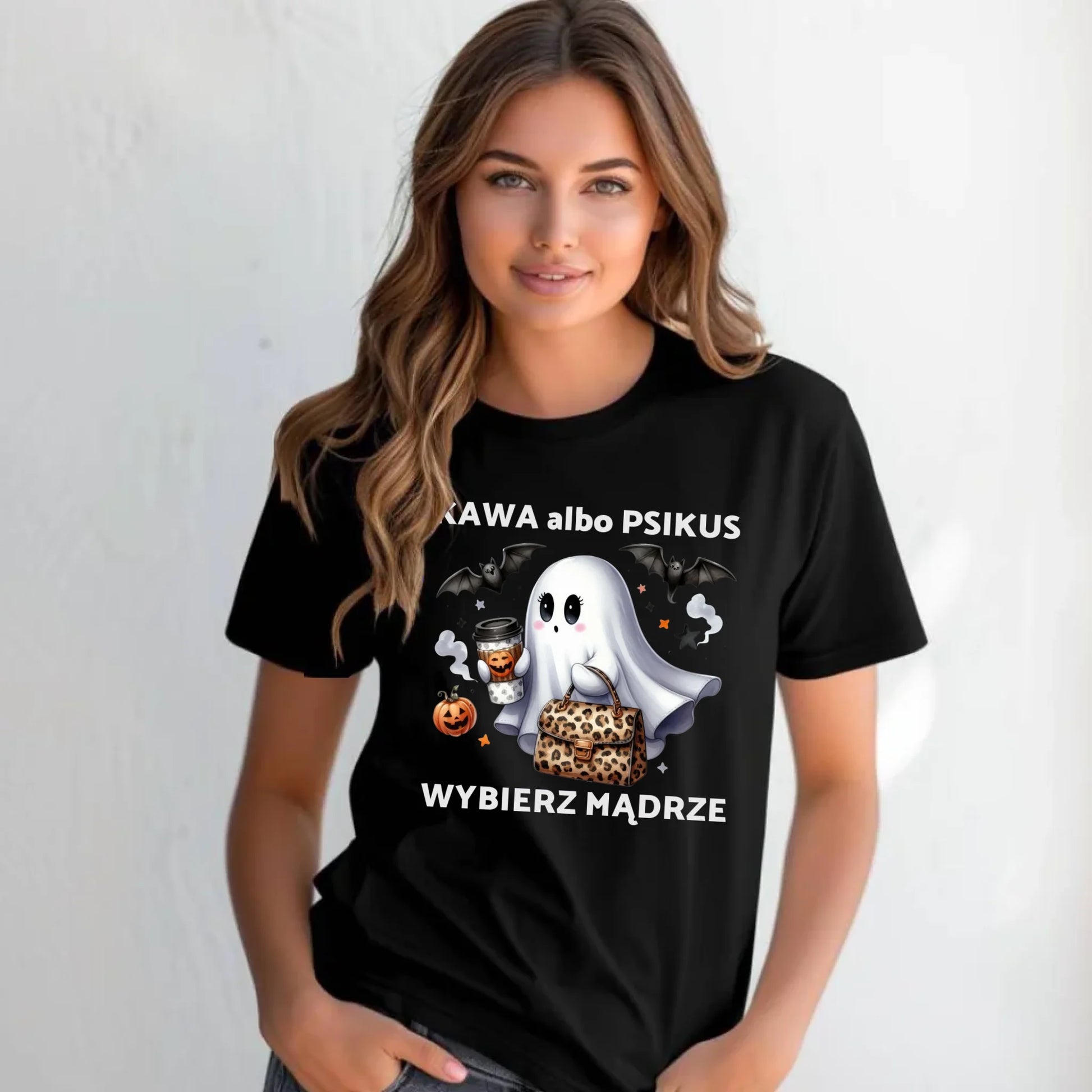 Koszulka damska halloweenowa - Duch - Kawa albo psikus HL07 - StoryCups.pl