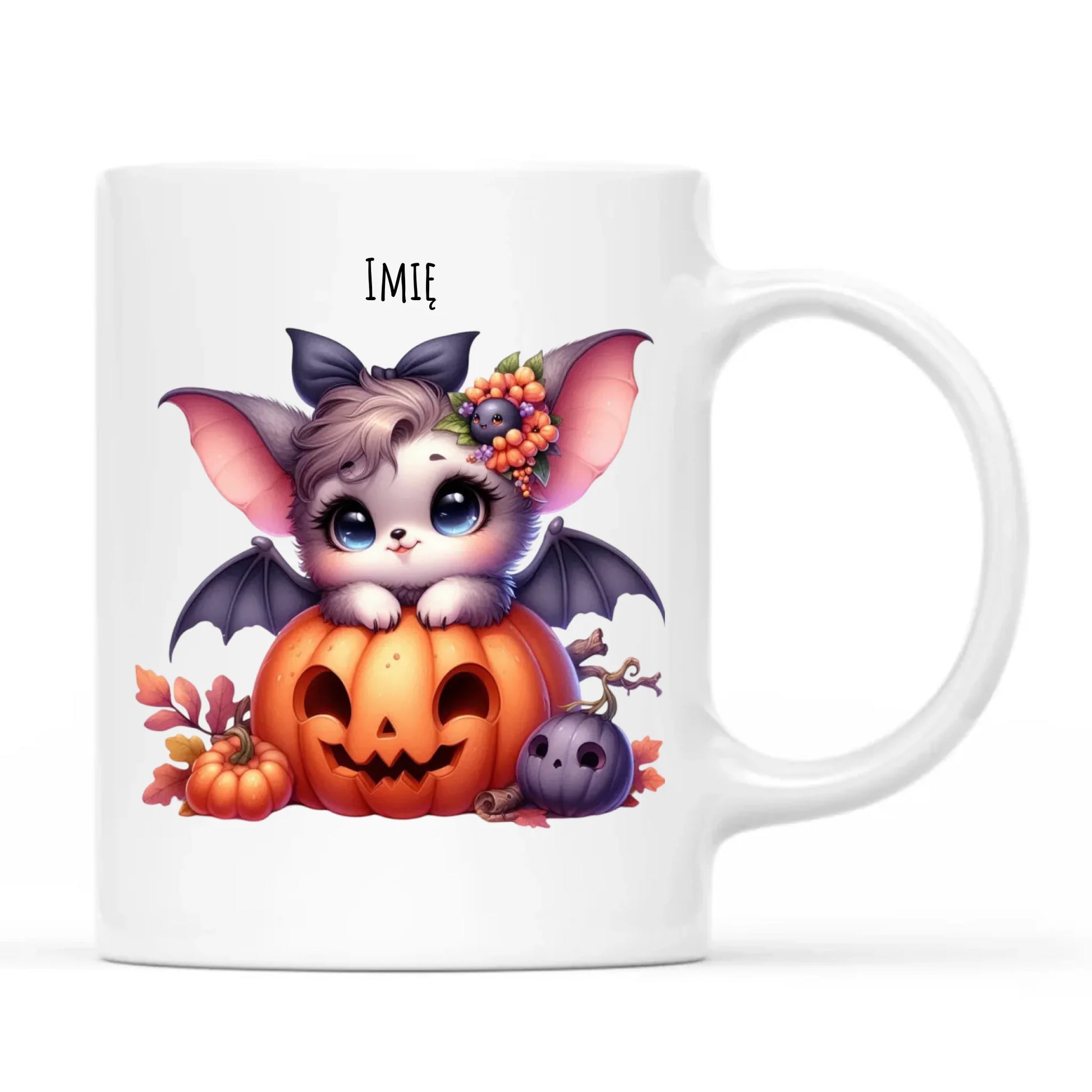 Kubek halloweenowy - Uroczy nietoperz z dynią - personalizowany HL08 - StoryCups.pl