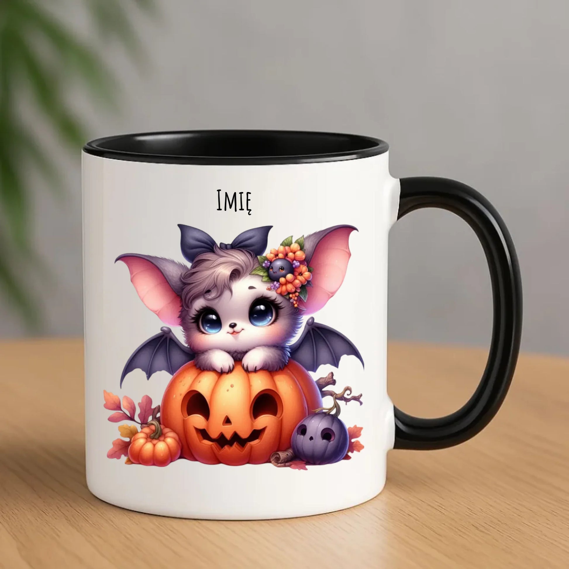 Kubek halloweenowy - Uroczy nietoperz z dynią - personalizowany HL08 - StoryCups.pl