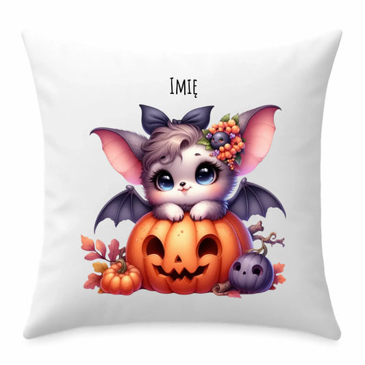 Poduszka halloweenowa - Uroczy nietoperz z dynią - personalizowana HL08 - StoryCups.pl