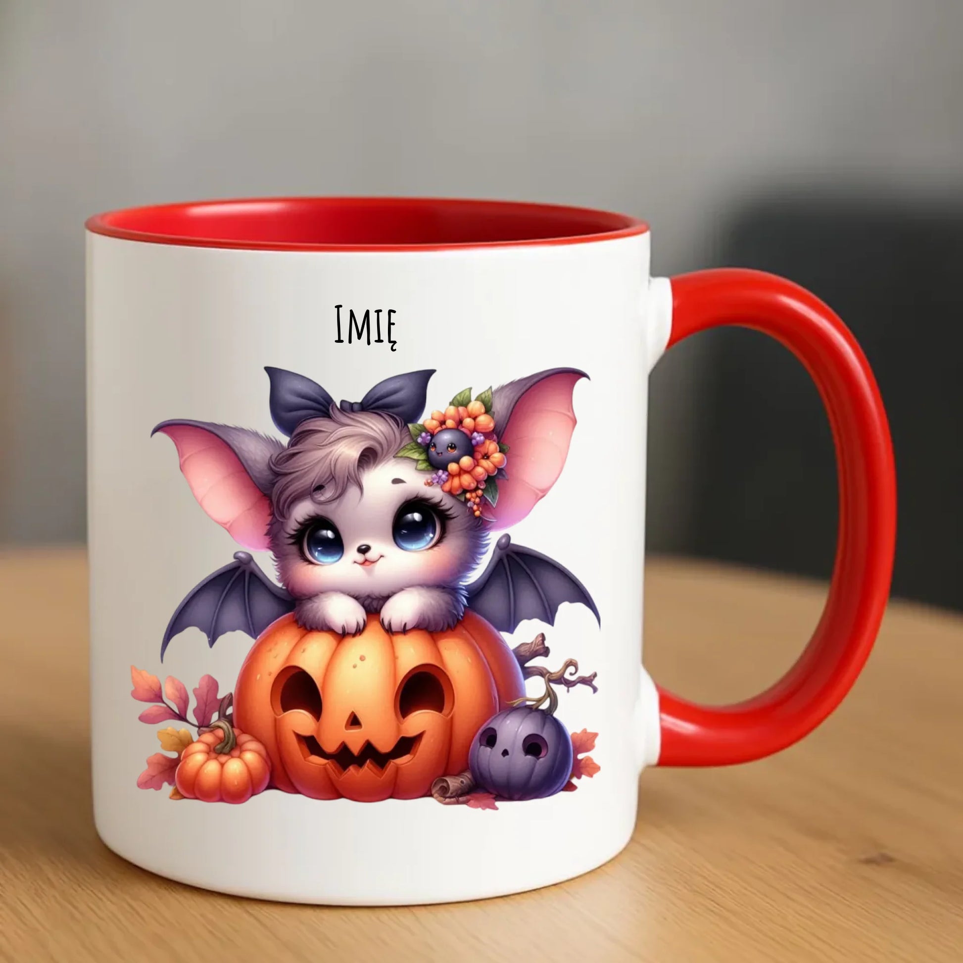 Kubek halloweenowy - Uroczy nietoperz z dynią - personalizowany HL08 - StoryCups.pl