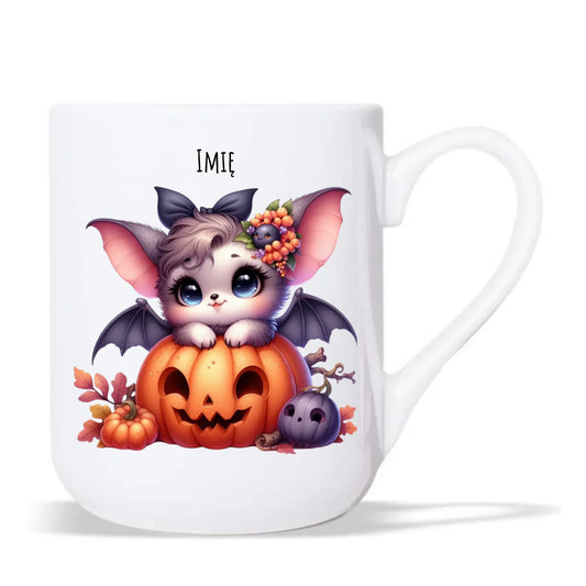 Kubek elegant halloweenowy - Uroczy nietoperz z dynią - personalizowany HL08 - StoryCups.pl