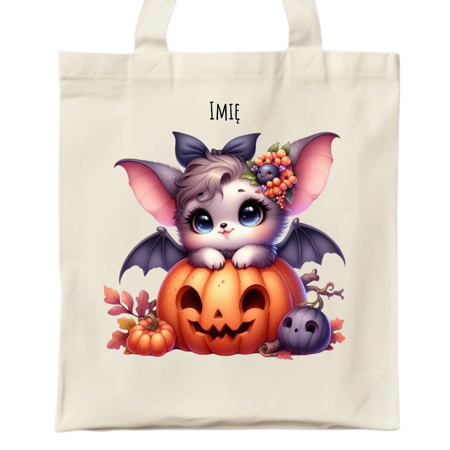 Torba halloweenowa - Uroczy nietoperz z dynią - personalizowana HL08 - StoryCups.pl