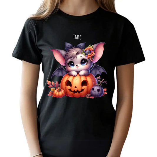 Koszulka dziecięca halloweenowa - Uroczy nietoperz z dynią - personalizowana HL08 - StoryCups.pl