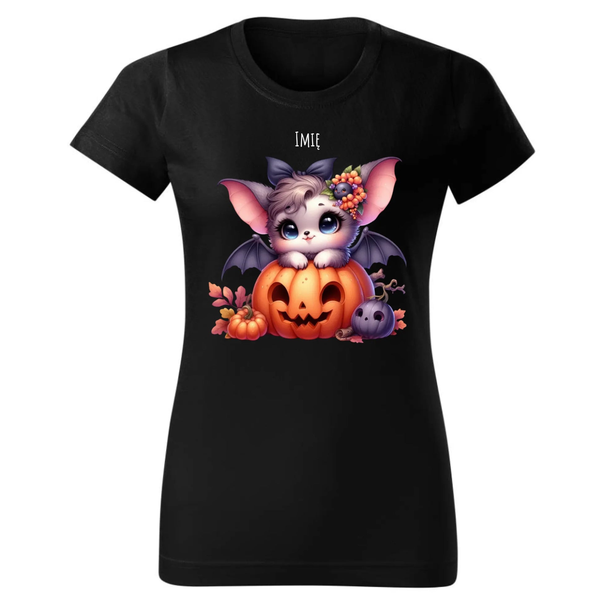 Koszulka damska halloweenowa - Uroczy nietoperz z dynią - personalizowana HL08 - StoryCups.pl