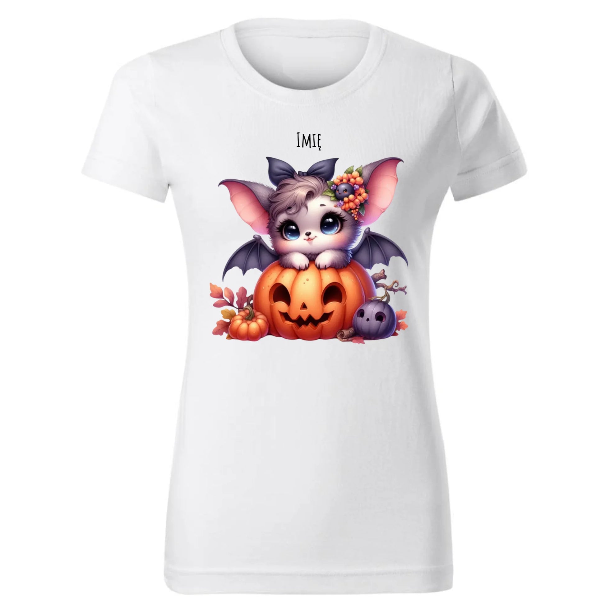 Koszulka damska halloweenowa - Uroczy nietoperz z dynią - personalizowana HL08 - StoryCups.pl