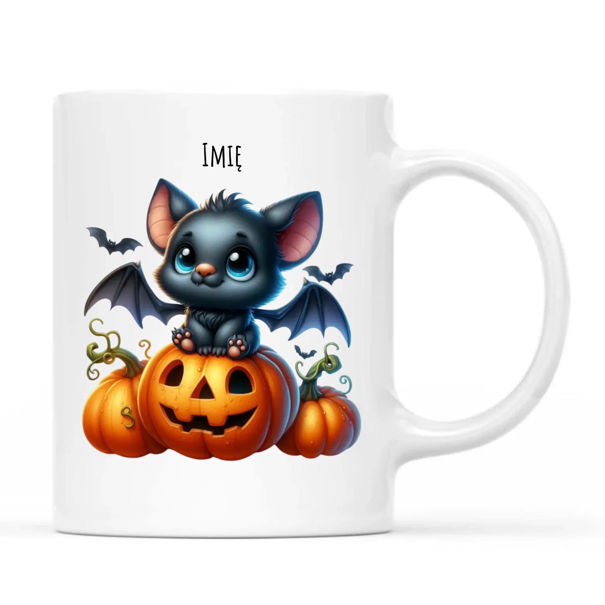Kubek halloweenowy - Słodki nietoperz z dynią - personalizowany HL09 - StoryCups.pl