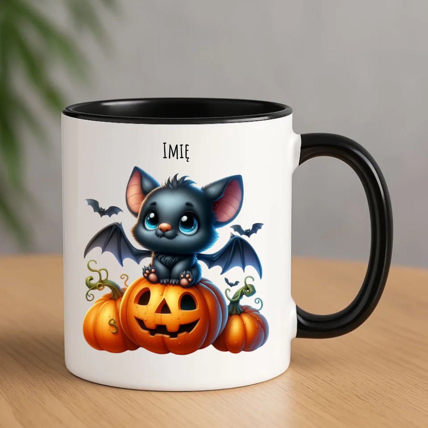 Kubek halloweenowy - Słodki nietoperz z dynią - personalizowany HL09 - StoryCups.pl