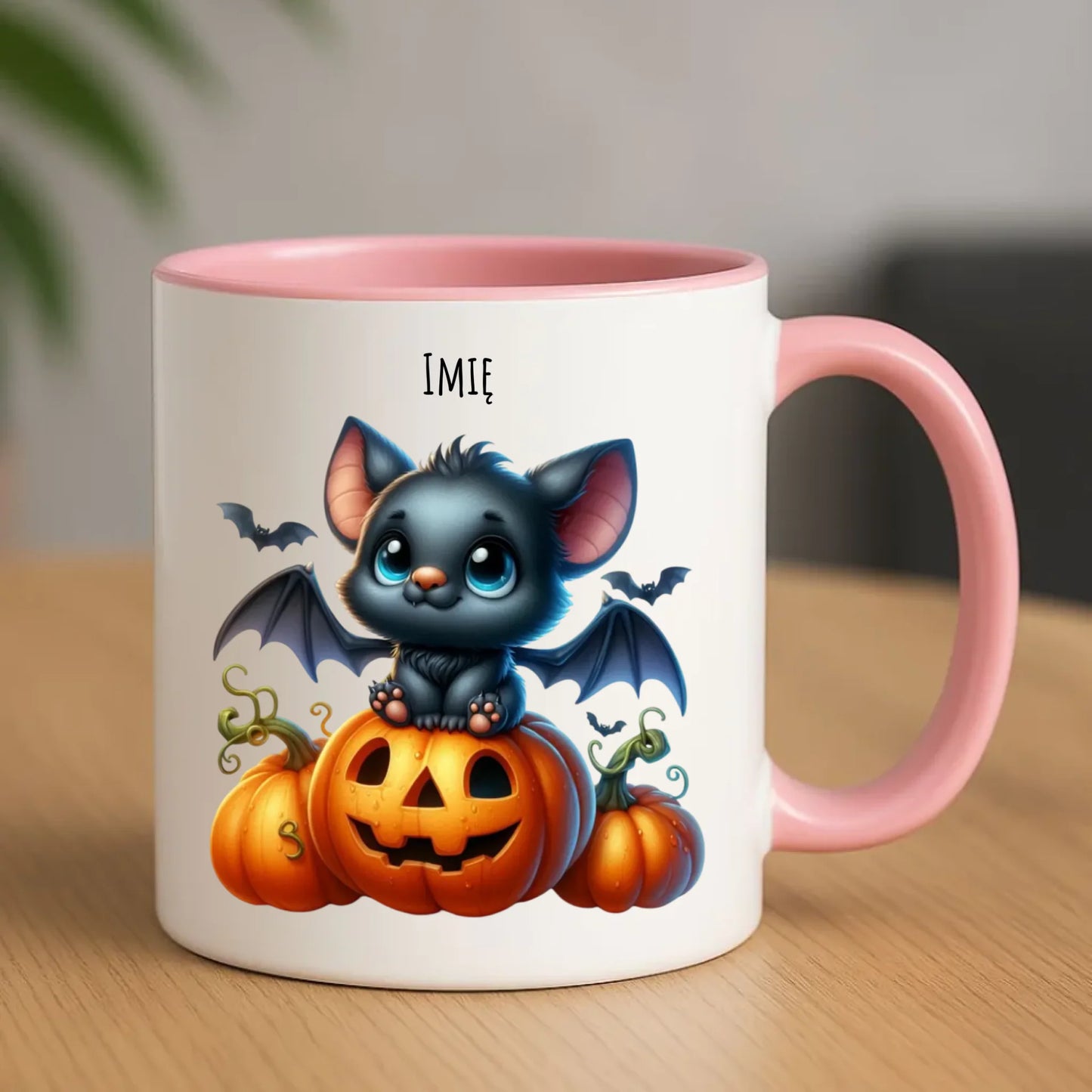 Kubek halloweenowy - Słodki nietoperz z dynią - personalizowany HL09 - StoryCups.pl