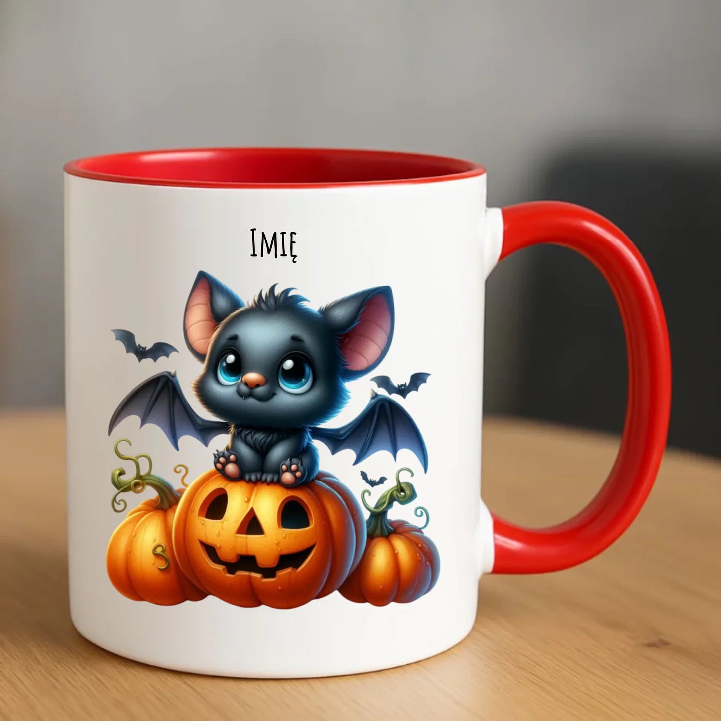 Kubek halloweenowy - Słodki nietoperz z dynią - personalizowany HL09 - StoryCups.pl