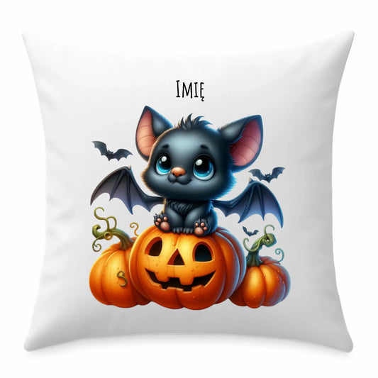 Poduszka halloweenowa - Słodki nietoperz z dynią - personalizowana HL09 - StoryCups.pl