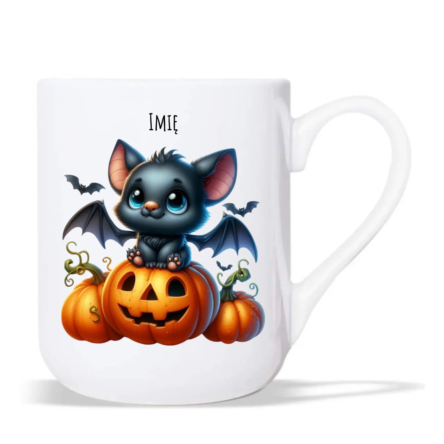 Kubek elegant na halloween - Słodki nietoperz z dynią - personalizowany HL09 - StoryCups.pl