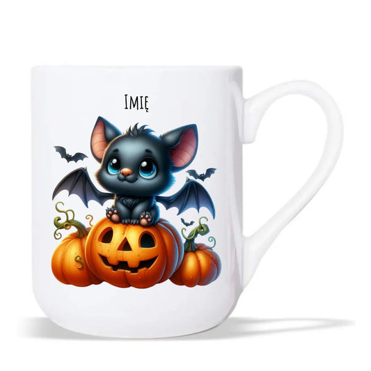 Kubek elegant na halloween - Słodki nietoperz z dynią - personalizowany HL09 - StoryCups.pl