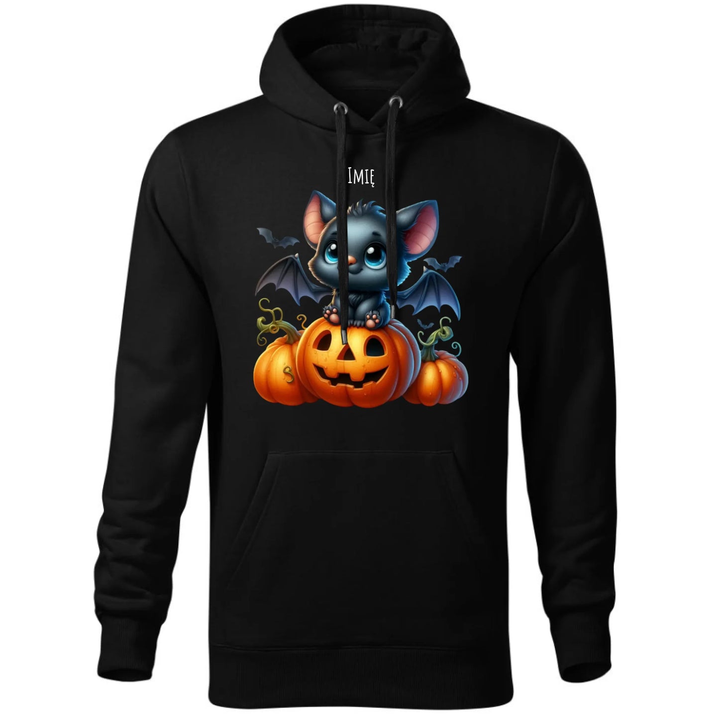 Bluza męska z kapturem halloweenowa - Słodki nietoperz z dynią - personalizowana HL09 - StoryCups.pl