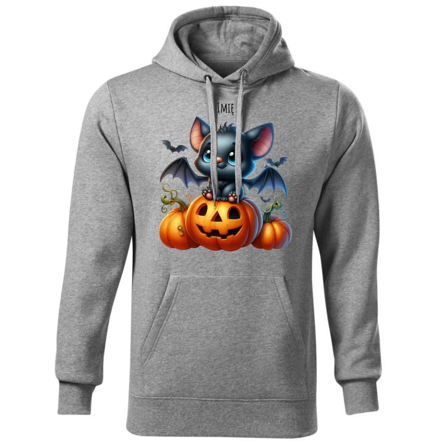 Bluza męska z kapturem halloweenowa - Słodki nietoperz z dynią - personalizowana HL09 - StoryCups.pl