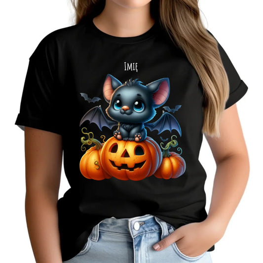 Koszulka damska halloweenowa - Słodki nietoperz z dynią - personalizowana HL09 - StoryCups.pl