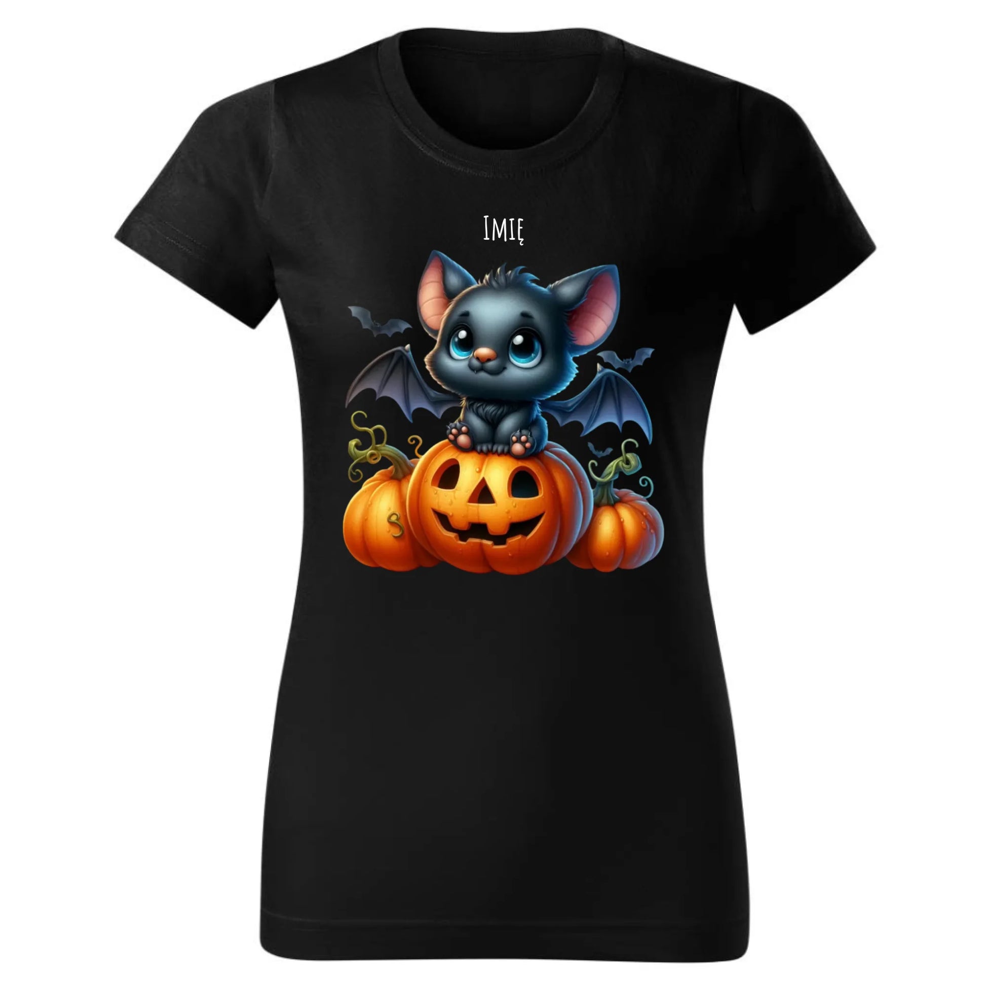 Koszulka damska halloweenowa - Słodki nietoperz z dynią - personalizowana HL09 - StoryCups.pl