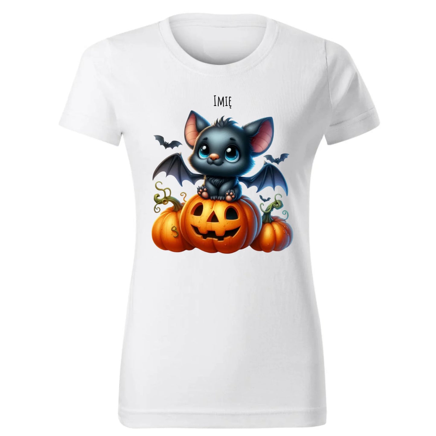 Koszulka damska halloweenowa - Słodki nietoperz z dynią - personalizowana HL09 - StoryCups.pl