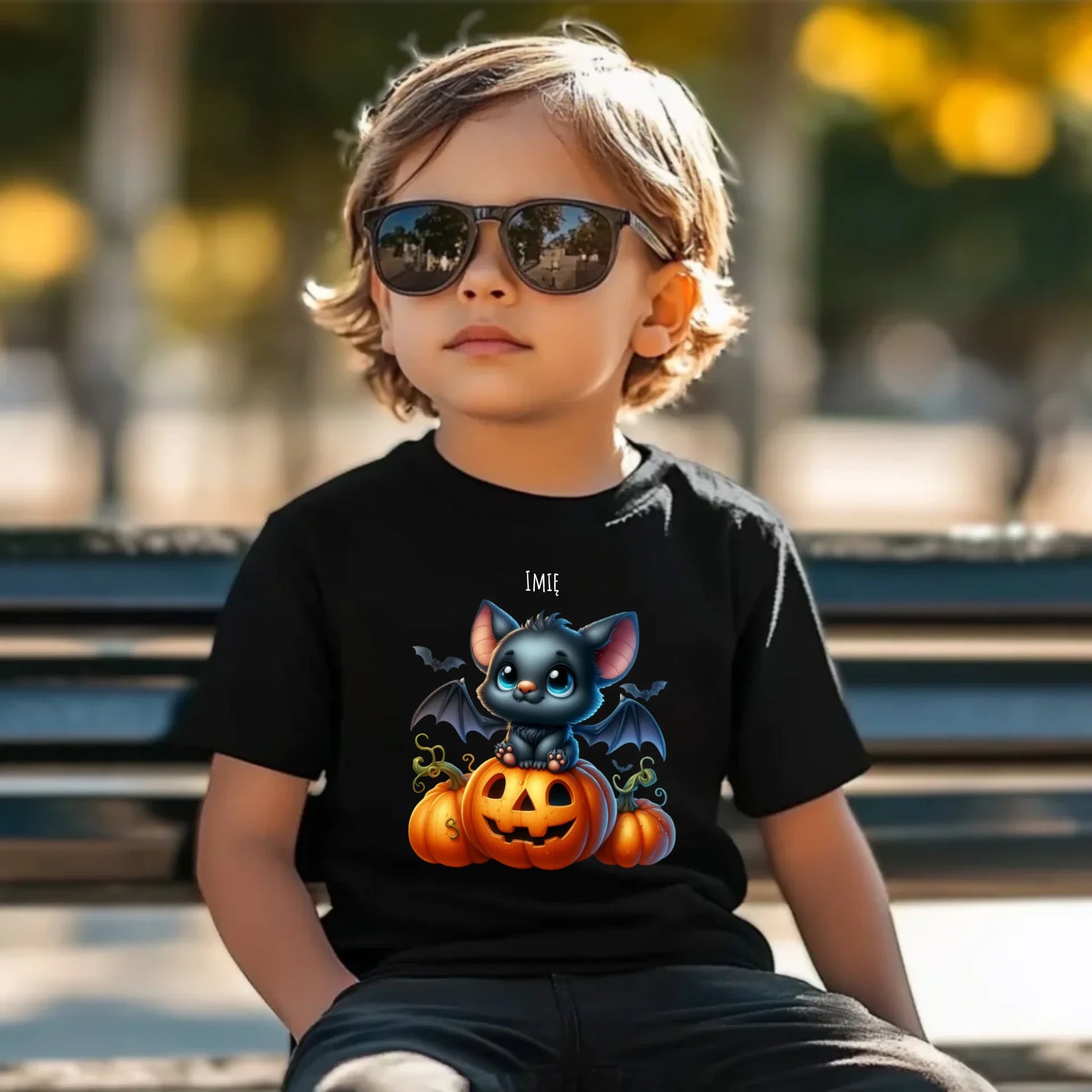 Koszulka dziecięca halloweenowa - Słodki nietoperz z dynią - personalizowana HL09 - StoryCups.pl
