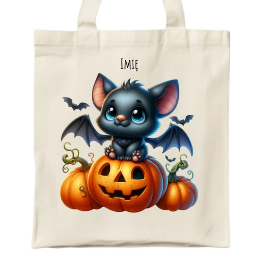 Torba halloweenowa - Słodki nietoperz z dynią - personalizowana HL09 - StoryCups.pl