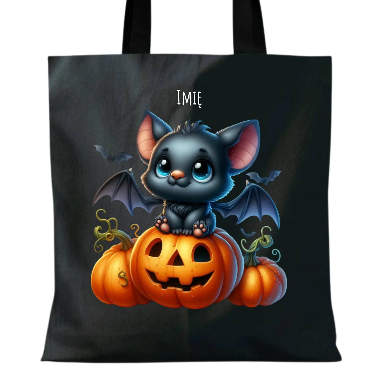Torba halloweenowa - Słodki nietoperz z dynią - personalizowana HL09 - StoryCups.pl