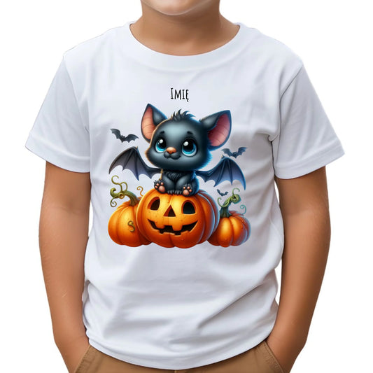 Koszulka dziecięca halloweenowa - Słodki nietoperz z dynią - personalizowana HL09 - StoryCups.pl