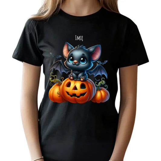 Koszulka dziecięca halloweenowa - Słodki nietoperz z dynią - personalizowana HL09 - StoryCups.pl