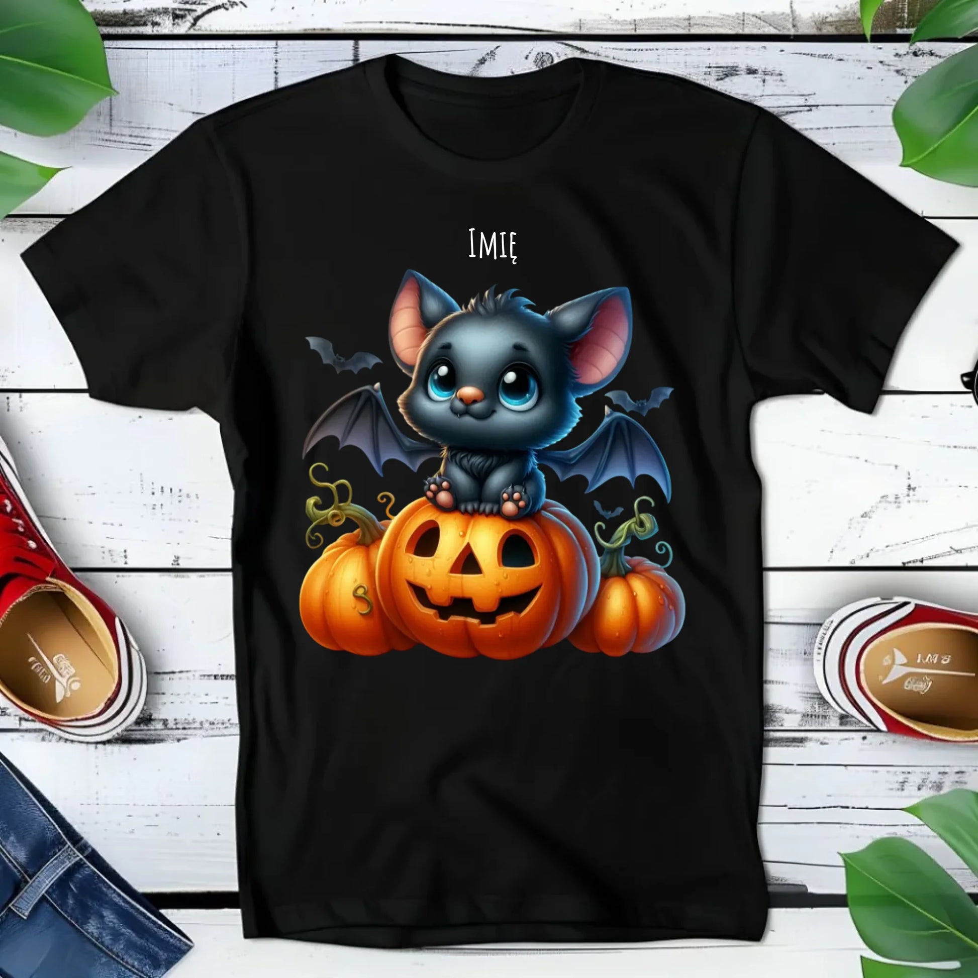 Koszulka dziecięca halloweenowa - Słodki nietoperz z dynią - personalizowana HL09 - StoryCups.pl