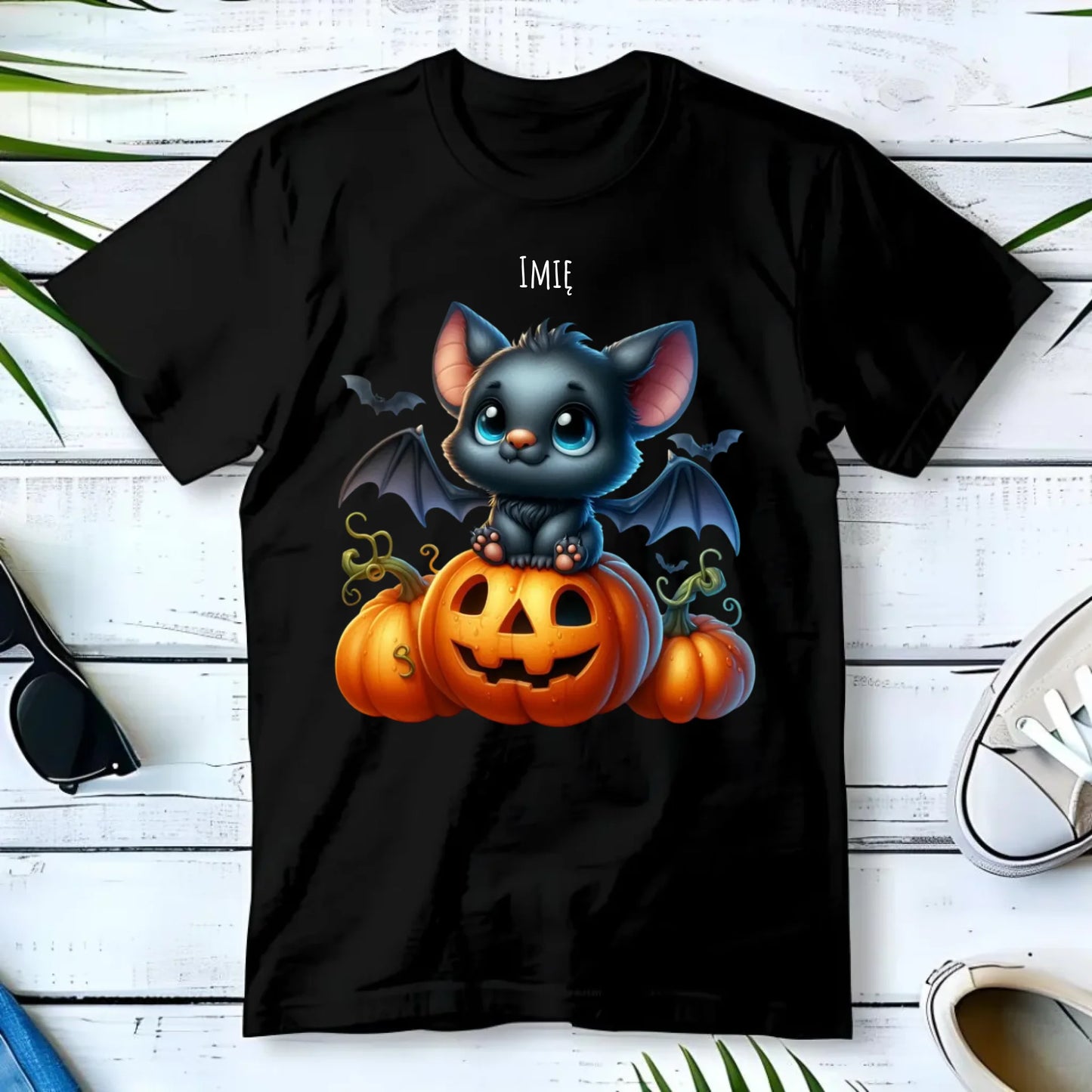 Koszulka męska halloweenowa - Słodki nietoperz z dynią - personalizowana HL09 - StoryCups.pl
