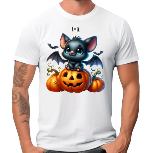Koszulka męska halloweenowa - Słodki nietoperz z dynią - personalizowana HL09 - StoryCups.pl