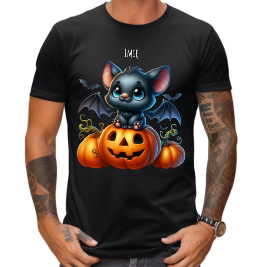 Koszulka męska halloweenowa - Słodki nietoperz z dynią - personalizowana HL09 - StoryCups.pl