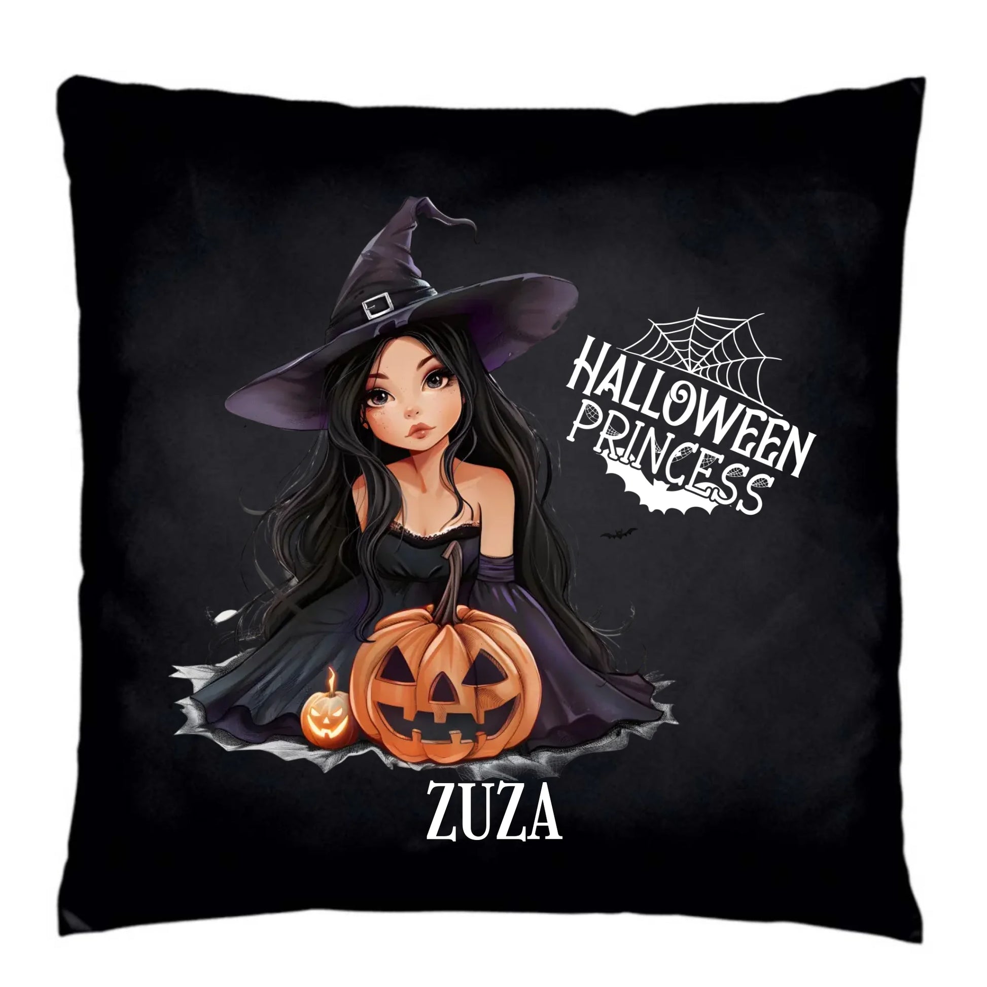 Poduszka dekoracyjna halloweenowa - Czarownica z dynią - personalizowana HL10 - StoryCups.pl