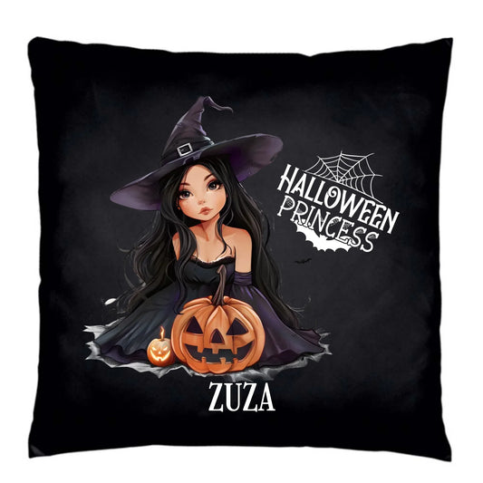 Poduszka dekoracyjna halloweenowa - Czarownica z dynią - personalizowana HL10 - StoryCups.pl