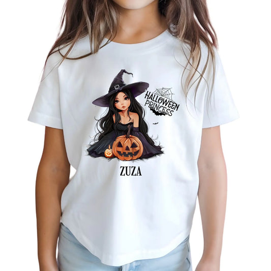 Koszulka dziecięca halloweenowa - Czarownica z dynią - personalizowana HL10 - StoryCups.pl