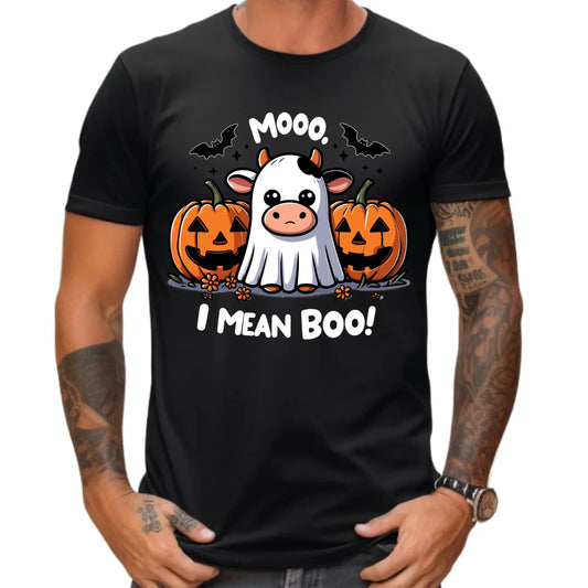 Koszulka męska na Halloween - Mooo I mean Boo! - z dynią i duchem HL14 - StoryCups.pl