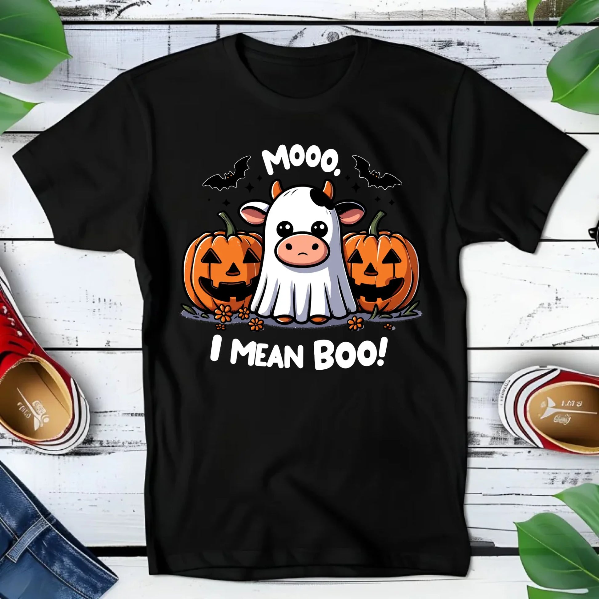 Koszulka dziecięca na Halloween - Mooo I mean Boo! - z dynią i duchem HL14 - StoryCups.pl