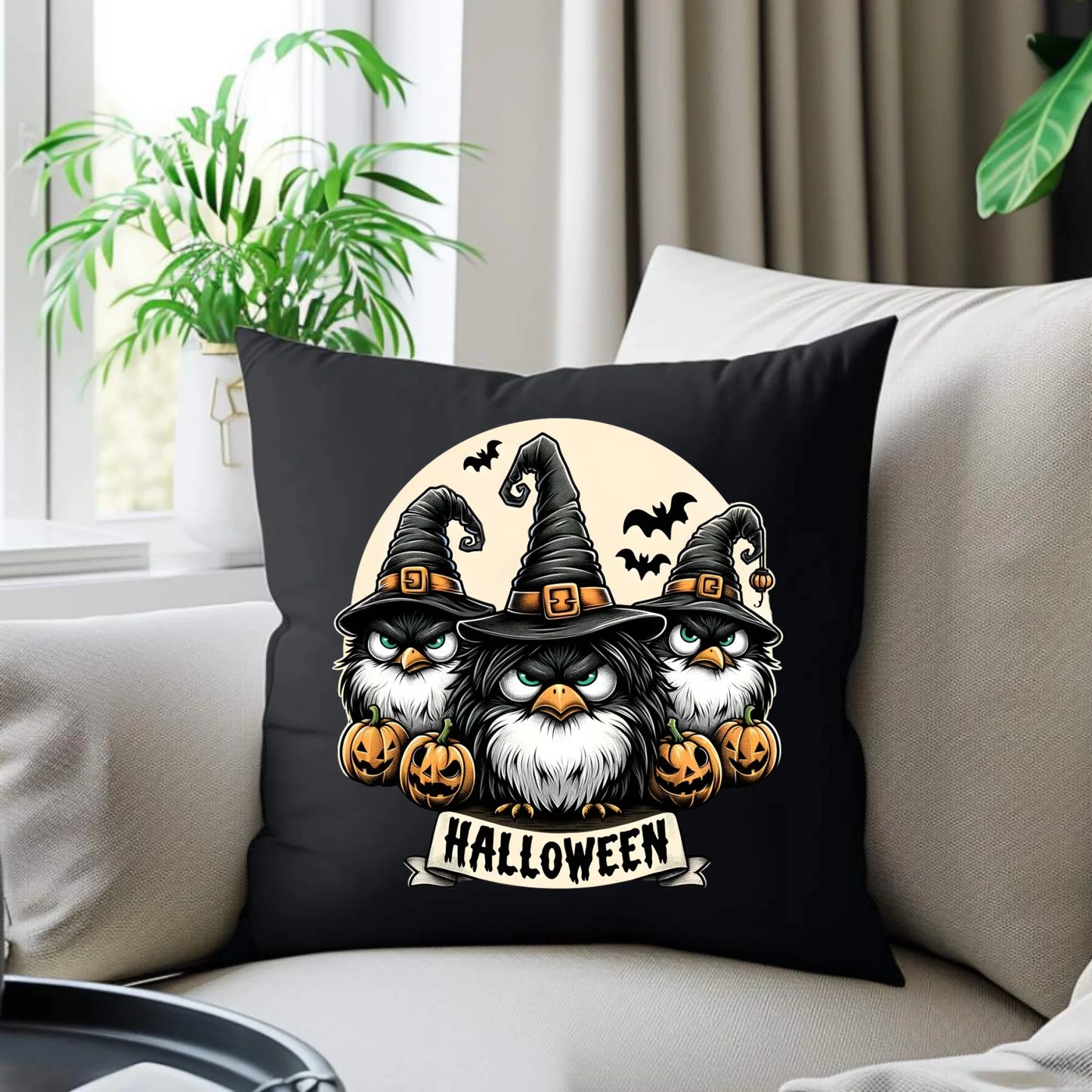 Poduszka dekoracyjna na Halloween - Upiorne sowy wiedźmy HL15 - StoryCups.pl