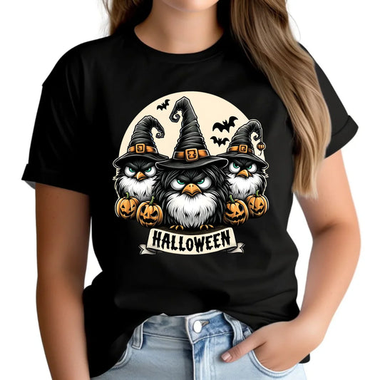 Koszulka damska na Halloween - Upiorne sowy wiedźmy HL15