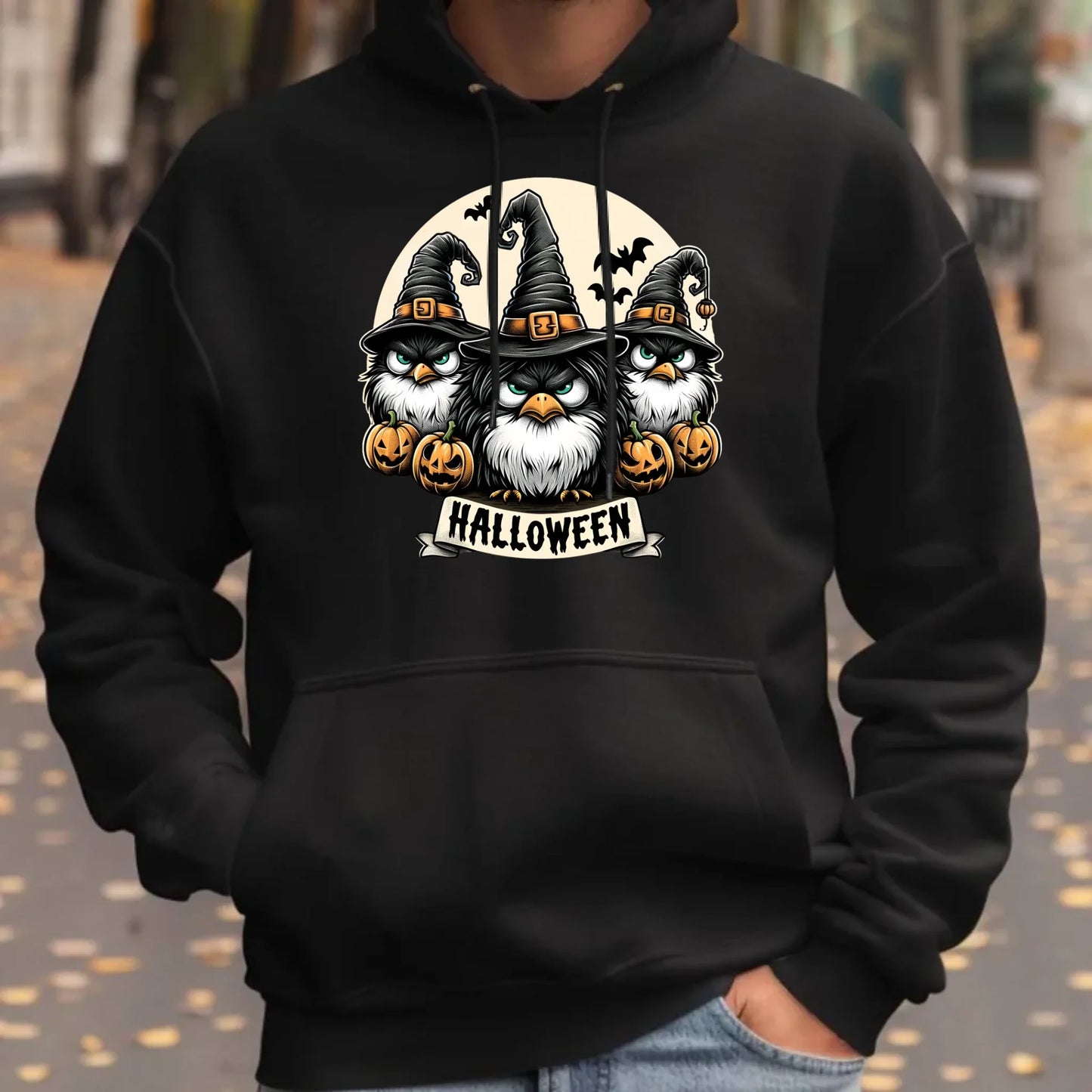 Bluza męska z kapturem na Halloween - Upiorne sowy wiedźmy HL15 - StoryCups.pl