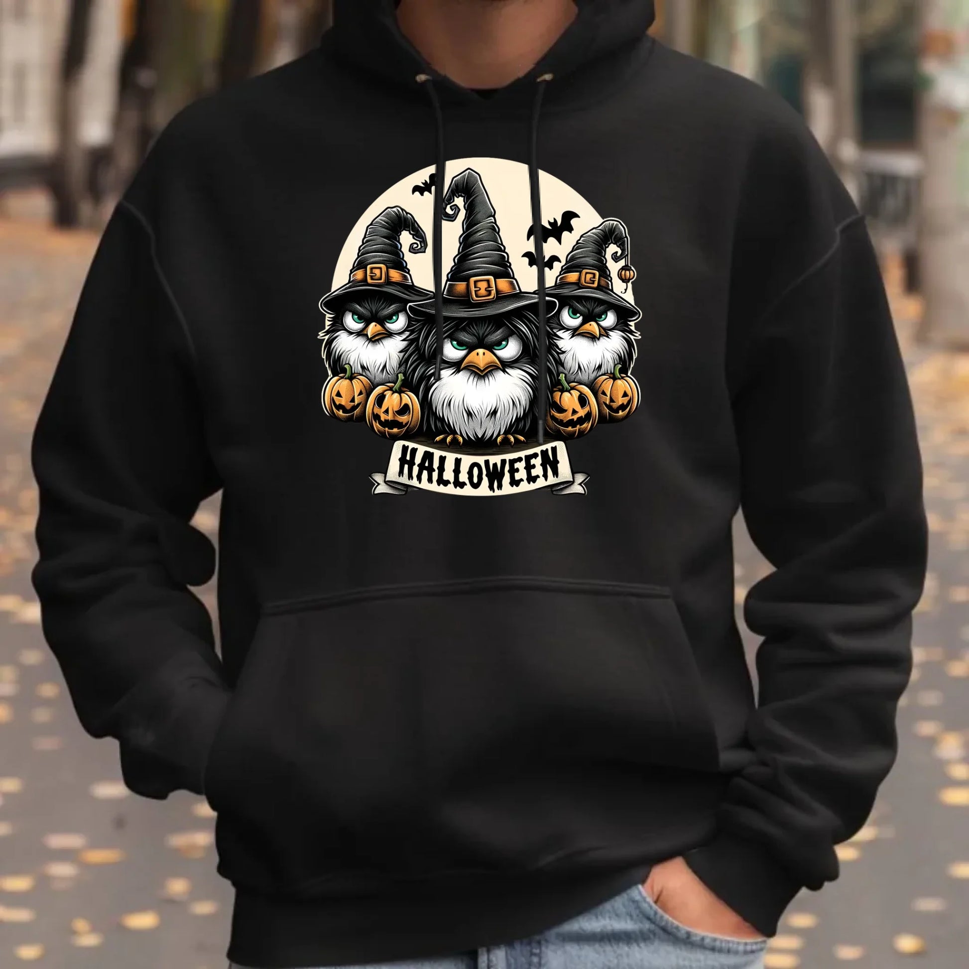 Bluza męska z kapturem na Halloween - Upiorne sowy wiedźmy HL15 - StoryCups.pl