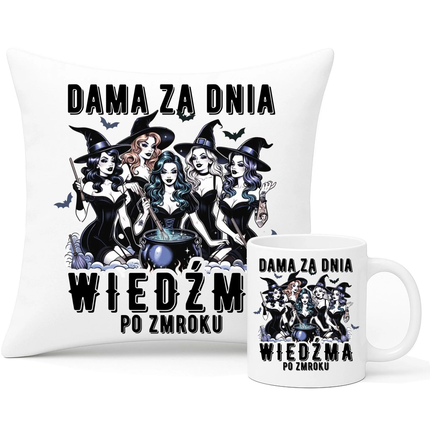 Zestaw poduszka i kubek - Dama za dnia wiedźma po zmroku HL16 - StoryCups.pl